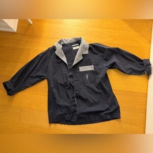 Yves Saint Laurent Navy Shirt with Checkered Collar